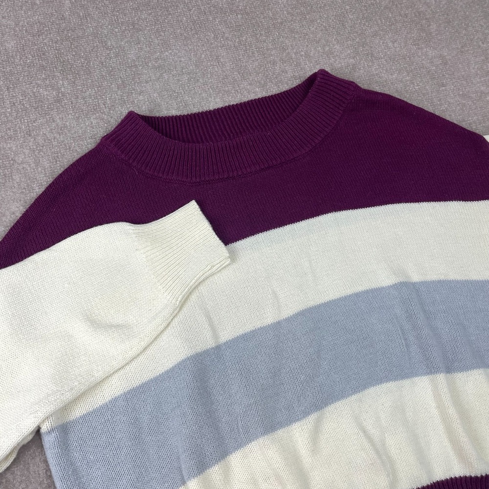 Lucky Brand Sweater Women Large Multi Color Block Knit Cotton Crew Neck Pullover